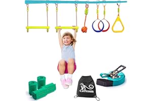 CATEAM Ninja Slackline tor treningowy na podwórku – wiszący zestaw barowy dla dzieci z 15 m Slackline – zestaw upominkowy z przenośnym sprzętem treningowym dla dzieci