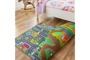 THE RUG HOUSE Children’s Double Sided Duo Reversible Activity Play Mat Educational Toy Nursery Room Bedroom Educational City Farm Animal Rug 95cm x 133cm