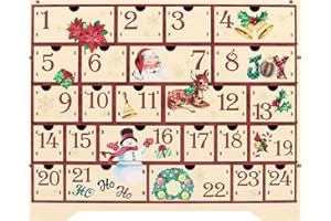 sulanmo Calendrier de l’Avent en Bois avec 24 Tiroirs à remplir, Boîte de Calendrier de Compte à Rebouts Noel 24 Jours, Deco en Bois Noël de Table Intérieur Maison Cheminée, Cadeau DIY de Noel