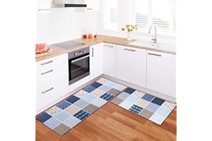 comfoyar 2 Pezzi Tappetino da Cucina, Stile Nordico, Anti Fatica Antiscivolo Impermeabile PVC Tappeti da Cucina, Tappetini in Piedi per il Bucato Ufficio Casa (44x75+44x120cm)