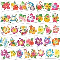 204 Feuilles Tatouages Temporaires Enfants Lumineux - Thème Hawaïen Tropical Plage Piscine, Imperméables Et Sans Danger