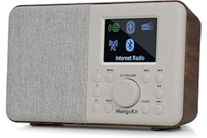 MangoKit SR10 Bluetooth Internet Radio WIFI, Podcast Player, DAB+/DAB Radio with Bluetooth, FM Radio,Kitchen Radio Mains Powered, Color Display, Clock & Dual Alarms, 40 Presets,APP Control-Walnut