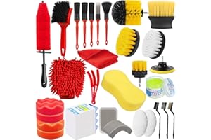 Yumzeco 32PCS Kit Brosse Nettoyage Voiture,Pinceau à Détail de Voiture Interieur Exterieur,Ensemble d'outils de Lavage (Brosse de Roue,Brosse De Jante,Brosse De Forage,Barre d'argile, Gant De Lavage)