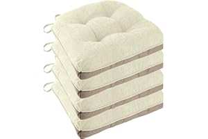 FlyGulls Non Slip Chair Cushions for Dining Chairs Set of 4 Kitchen Chair Cushions 18"x18"x3" Turfted Chair Pads Comfortable and Soft Seat Cushion with Ties, Beige