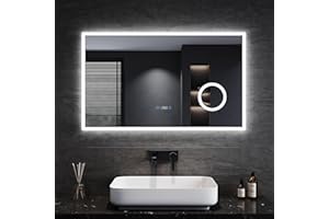 SONNI Specchio da Bagno a LED con illuminazione, Specchiera Bagno con Luce 100 x 60cm con Illuminazione, Funzione Tri-colore Dimmerabile e Infinitamente, Montaggio Verticale e Orizzontale