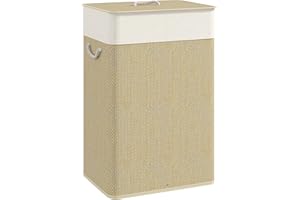 HOMCOM Cesto de Ropa Sucia con Tapa 72L Cesta Colada de Bambú con Bolsa Interior Extraíble y Asas para Lavandería Dormitorio 40x30x60 cm Natural
