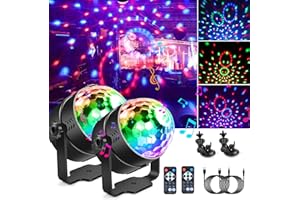 ‎SEBRUANC 2 Stück Discokugel LED, 360° Rotation Partylicht mit Saugnäpfen y Fernbedienung, Mini RGB Disco lichter Party lights, Stroboskop Ball Musikgesteuert DJ Partylichter für Kinder Halloween Hause Party