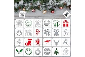 TADAE 24 plantillas de dibujo de Navidad para manualidades, reutilizables, 3 x 3 pulgadas, plantilla de Navidad pequeña para pintar en madera, manualidades, adornos, rebanadas de madera (cuadrado)