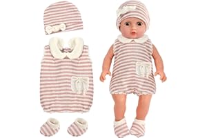 WEINIBAO Ropa para Muñecas, Ropa de Muñecas para New Born Baby Doll, Conjunto de Ropa de Muñeca Reborn Elástico, Ropa para Muñecos Bebé con Sombrero Calcetines Mono, Accesorios para Muñecas de 35–45 cm