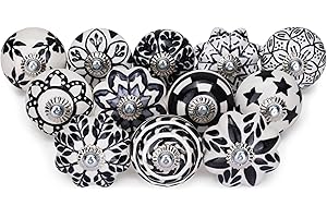 FURNISHFUL FINESSE Verschiedene schwarze Keramik-Schrankknöpfe für Schubladen, Küchenschränke, Schränke, Boho-Stil, mehrfarbig, dekorative Möbelbeschläge, Kommoden, 12er-Set, DKB-AST-010-P12