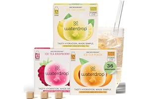 WATERDROP MICRODRINK waterdrop® Microdrink Iced Tea Set | 36 Ice Tea Drops Cubes | Zero Sugar Powder | 3 Fruity Varieties: Black Tea + Peach, Green Tea + Lemon, Black Tea + Raspberry | Valuable Vitamins