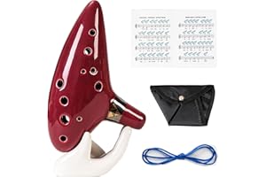 Mulucky Ocarina 12 toni contralto C con supporto per libro di canzoni, cordino da collo – rosso marrone
