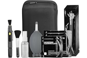 Movo Deluxe Essentials kit di pulizia fotocamere DSLR, con 10 tamponi per sensore APS-C, liquido di pulizia sensore, soffiatore a forma di razzo, penna di pulizia obiettivo, pennello morbido