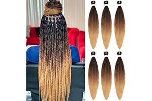 Samtress 30 Inch Black Brown Honey Blonde Braiding Hair 6 Packs Pre Stretched Braiding Hair Hot Water Setting Crochet Braids Hair Yaki Texture Kanekalon Synthetic Braiding Hair Extensions (#1B/30/27)