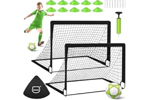MIAOKE 2 Soccer Goal of 4X3 FT for Backyard, Portable Football Goal Training Equipment with Soccer Ball, 10 Football Cones, Carry Bag, Practice Net for Youth Games, Sports