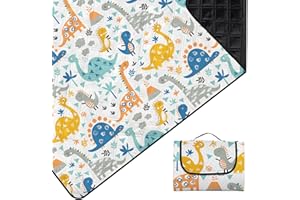 Outplea Large Dinosaur Picnic Blanket Waterproof Foldable, 200x200 cm Outdoor Blankets Portable Compact Grass Mat Camping Accessories for Beach Travel Sandproof