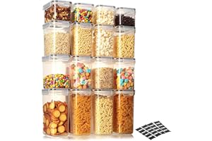 VINATO Boîte de Rangement Cuisine, Hermetique Alimentaire Boite Plastique avec Couvercle Frigo Lot de 16 pour Céréales, Farine, Sucre, Riz, Pâtes Sans Bpa avec Autocollants