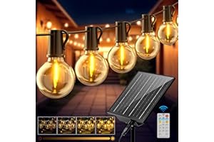 FIFLYING Guirnalda Luces Exterior Solar 17,1 M/56,1 FT G40 Luces Solares LED Exterior Jardin con 24+1 Bombillas, 8 Modos Impermeable, Lámparas Solares de Jardín con Control Remoto para Patio Cafe Boda Fiesta