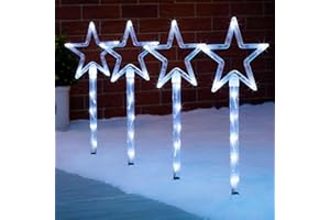 ADEPTNA 4 Pack Star Path Lights - 60 LED Battery Operated Garden Stake Lights with 8 Modes - Outdoor Xmas Lights for Pathways Walkways Lawn Garden Driveway Decor - Perfect for Christmas (Cool white)