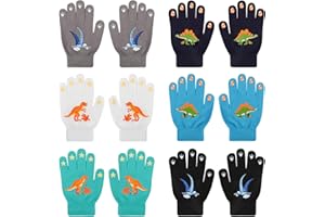 Jupsk Dziecięce rękawiczki zimowe, dziergane, ciepłe rękawiczki dla chłopców i dziewczynek w wieku 4-9 lat, rękawice rowerowe z dinozaurami, 6 par