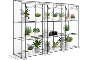 Outsunny 3 Tier Lean-to Mini Greenhouse with Reinforced Plastic Cover, Portable Indoor Outdoor Green House with 3 Roll-up Doors and 9 Wire Shelves, 151H x 215W x 46Dcm, Clear