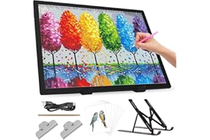 Zocelight A3 Rechargeable Light Box with Stand/Clips,led Light pad with 3000mAh Battery,3 Colors dimmable and 6 Level dimming Light Table for Diamond Painting,Drawing,Sketching,Tattoo,Vinyl Weeding