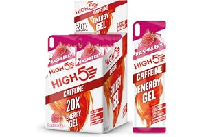 HIGH5 Energy Gel Caffein, snabb och hållbar energi med koffein i en lättöppnad portionspåse, med naturlig fruktjuice – hallonkoffein – multipack 20 x 40 g
