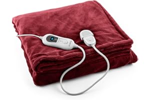 Klarstein Dr. Watson - Elektryczny koc grzewczy, przytulny koc, koc grzewczy, ciepły koc, trzy poziomy mocy, zmywalny, mikroplusz - 180 x 130 cm, 120 watów - Bordeaux