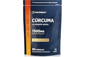 HORBÄACH Cúrcuma con Pimienta Negra en cápsulas 7.500mg | 3 Meses de Suministro - 90 Cápsulas Veganas | Curcumina de máxima potencia con Piperina | de Horbaach