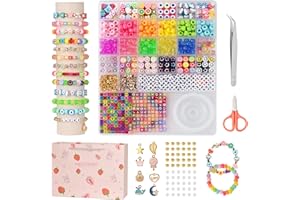 AUHOU Perlen Für Armbänder, 480 StüCk Diy Perlen Zum AuffäDeln Bastelset, Geschenke Für MäDchen ArmbäNder Selber Machen 24 Farben, Polymer Clay Perlen Für Diy Ohrring Halskette Craft Making (Stil B)