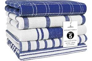 Trade Fountain Tea Towels - Pack of 5 Tea Towels for Kitchen Accessories - 50 X 70 CM Kitchen Towels - Extra Absorbent Dish Cloth - 100% Pure Cotton (BLUE)