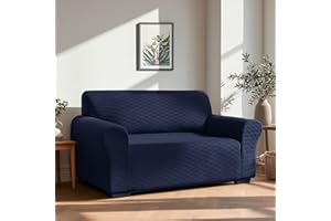 Deconovo Copridivano Elasticizzato 2 Posti con Braccioli – Antigraffio per Gatti, Copertura Moderna Antimacchia, Protezione Lavabile per Divano in Soggiorno, Blu Navy