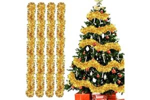Bluelves Guirnalda de Oropel Navidad, 4pcs Espumillón Árbol, 2m Decoración para Fiesta (Oro)