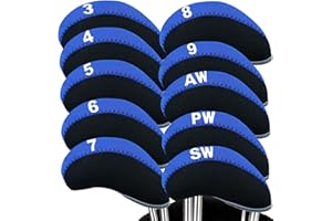 FINGER TEN Juego de 10 fundas para cabezas de hierro de golf con números impresos, con cierre de cremallera y ventana transparente, resistente al agua, duradero, portátil, color rosa, rojo, azul y negro, ajuste Nike Titleist Callaway Ping Clubs