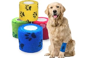 Frizco Pet Vet Wrap, Pack of 4 Self Adhesive Bandage Cohesive Dog Bandage Pet tape Non-Woven Elastic Bandage Tape Breathable Pet Vet Wraps for Dog Paws Wrist Ankle Sprain Swelling 5cm x 4.5m
