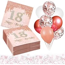50 Serviettes Anniversaire 18 Ans Rose Gold - 33x33cm Avec Confettis