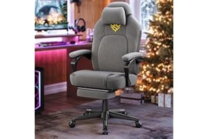 ‎SONGMICS HOME SONGMICS HOME Gaming-Stuhl, ergonomischer Computerstuhl mit Fußstütze, Bürostuhl, Drehstuhl mit Kopfkissen, Baumwoll-Leinen-Mischgewebe, höhenverstellbar, Taubengrau OBG072G01