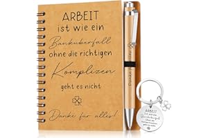 Sinmoe Dankeschön Geschenkset für Kollege Lehrer Mitarbeiter Abschied Geschenk A6 Notizbuch Danke für Alles Kugelschreiber Schlüsselanhänger Notizblock(Arbeit Ist Wie Ein Banküberfall)