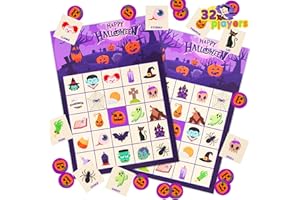 JOYIN Gioco di carte da bingo di Halloween per 32 giocatori, set di carte da bingo per bambini per giochi di feste di Halloween, attività familiari di grandi gruppi, forniture per feste in classe