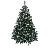 RS Trade 15013 180 cm Weihnachtsbaum künstlich mit Schnee und Zapfen (Ø ca. 114 cm) ca. 1095 Spitzen, schwer entflammbarer Ta