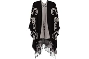 DiaryLook Ladies Printed Poncho Cape Reversibile Oversize Scialle Avvolgere Cardigan Aperto Davanti per Le Donne