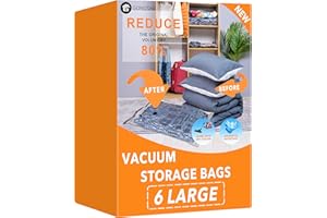 GONGSHI 6 Large Vacuum Storage Bags,Space Saver Sealer Compression Bags for Blankets, Comforters, Pillows, Clothes Storage