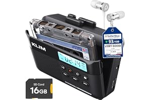 KLIM K7 Kassettspelare med Fusion-hörlurar – kassettspelare till MP3-konverterare – bärbar spelare med inbyggd mikrofon och högtalare – uppladdningsbart batteri – hörlurar – 16 GB SD-kort