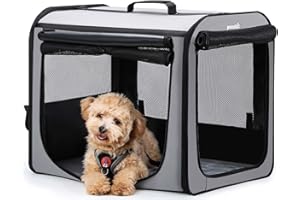 PECUTE Bagażnik samochodowy dla psa, stabilne i lekkie, 61 x 45 x 52 cm, przenośna skrzynia samochodowa dla psów z oddychającymi oknami, składane nosidełko dla zwierząt domowych, do użytku wewnątrz i na