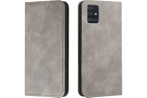 Mo-Somnus Kompatibel mit Samsung Galaxy A51 5G Hülle, Schutzhülle Samsung A51 5G, Magnet PU Leder Tasche Handyhülle Samsung A51 5G, Klappbar Kartenfächer Samsung A51 5G Brieftasche Klapphülle (Grau)