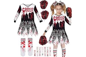 Cheerleader Kostym, halloween, kostym, zombie barn, flickor, cheerleader-klänning med poms, strumpor, halloweentatueringar, z