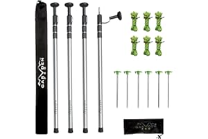 GARDEN V PRO Set of 4 Telescoping Tarp Poles | Replacement Canopy Adjustable Aluminum Rods, Portable & Lightweight for Tent Fly, Awning, Outdoor Camping, Hiking, Backpacking & Rainfly + 6 Pegs & 6 Reflective Ropes