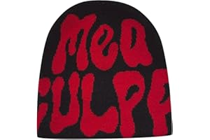 KASHYKE Y2k Beanie Mütze Herren Damen Teenager Y2k Cap Winter Knit Skater Beanie Mütze Hip Hop Strickmützen Baumwolle Spider MEA Culpa Printed Y2k Beanie Cap Hat Pink Harajuku Fashion