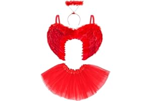 REDSTAR FANCY DRESS Red Angel Wings and Halo Adult Red Devil Costume Women - Red Devil Wings Tutu and Red Halo Fallen Angel Costume Womens Halloween Costume - Demon Wings Angel Costume Women Red Devil Wings Cupid Costume
