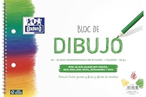 Oxford Bloc Dibujo A4+ Tapa Blanda/Contratapa rígida 20 Hojas 130gr Con Recuadro, 2 Taladros y Espiral